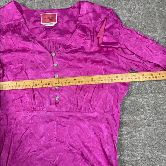 Kate Spade Jewel Button Jacquard A Line Pink Bow Long Sleeve Dress Size 8 - Picture 4 of 7